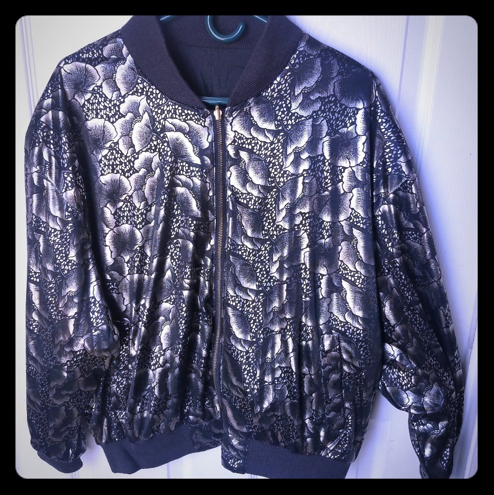 Embossed Floral Print Bomber Jacket